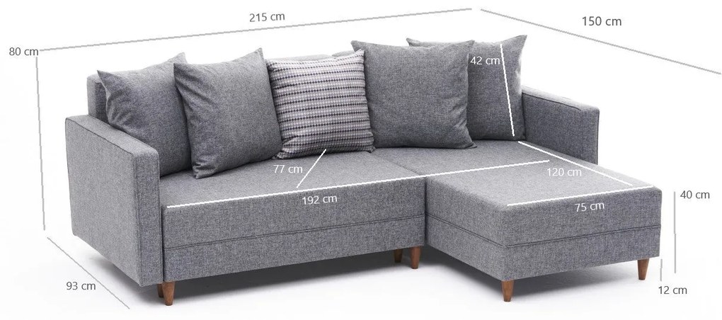 Sofá-cama de canto Aydam – Cinzento – 215x80x93 cm