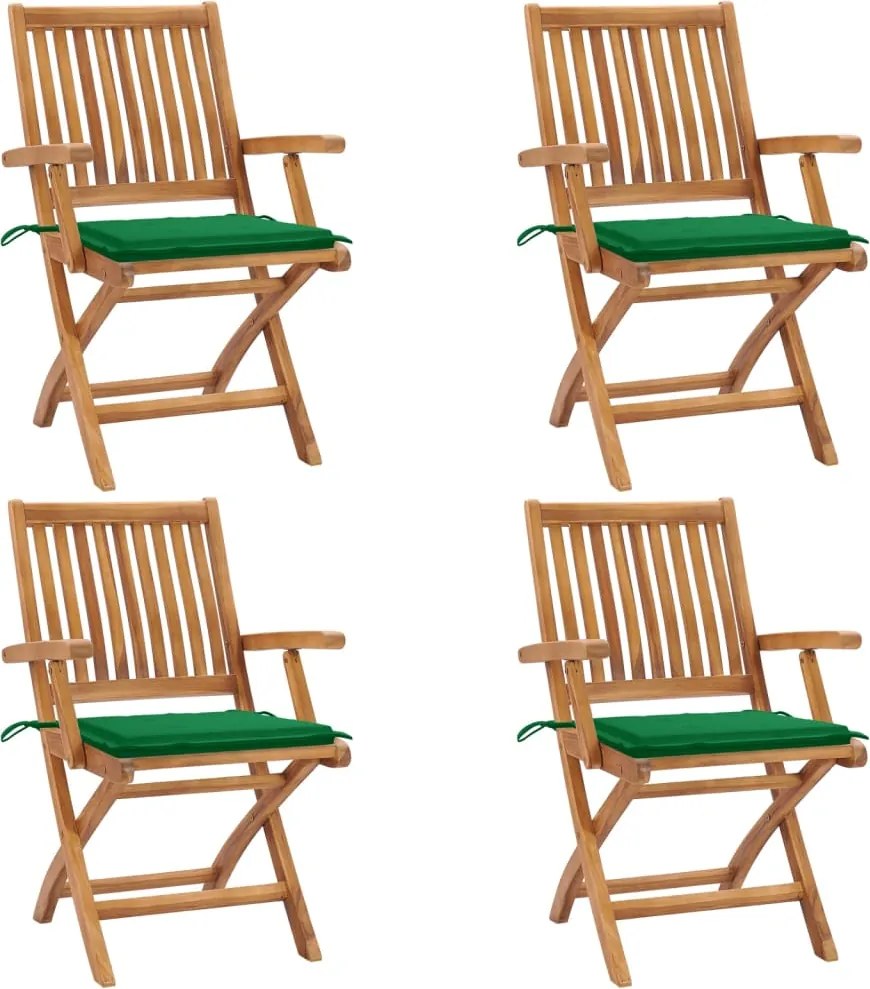 vidaXL Cadeiras de jardim dobráveis c/ almofadões 4 pcs teca maciça
