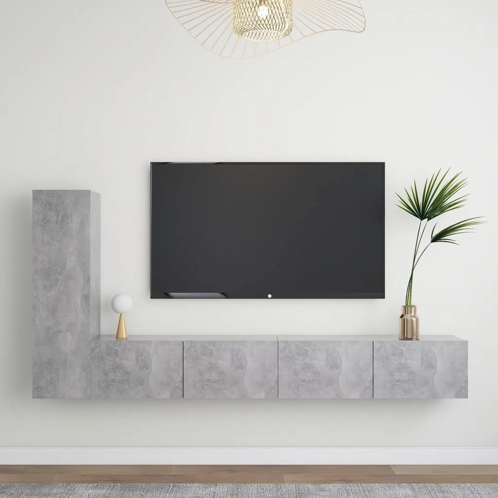 3 pcs conjunto móveis de TV derivados madeira cinzento cimento