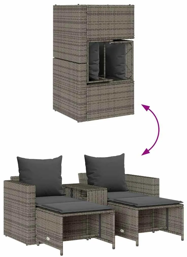 5 pcs conjunto sofás de jardim c/ almofadões empilhável vime PE