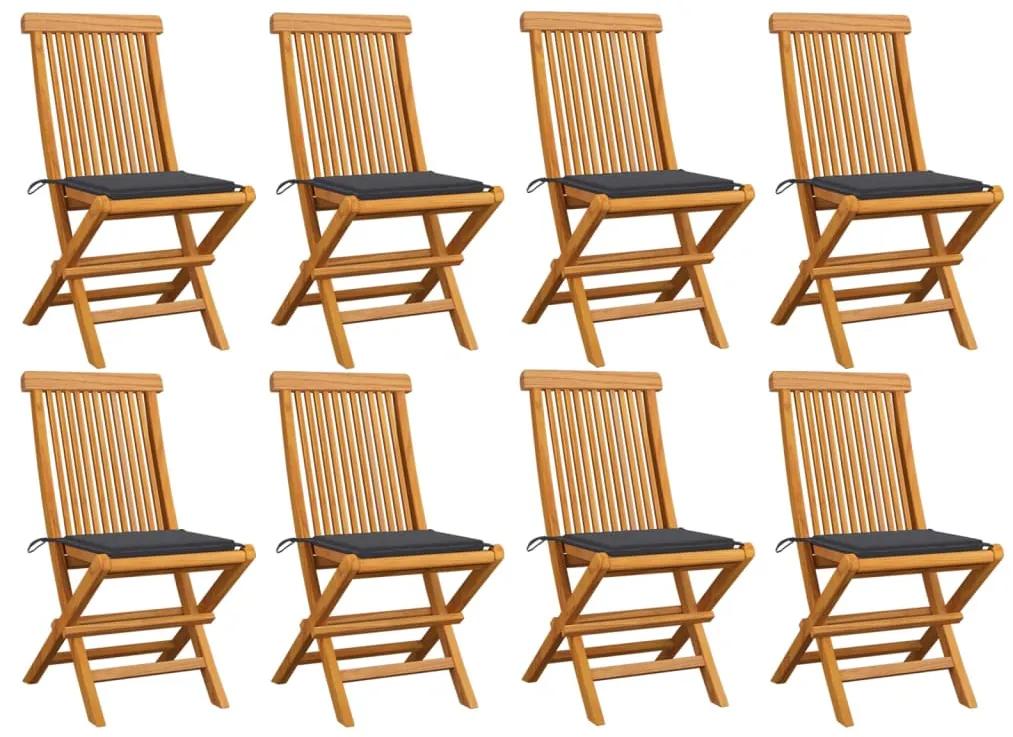 3072917 vidaXL Cadeiras de jardim c/ almofadões antracite 8 pcs teca maciça