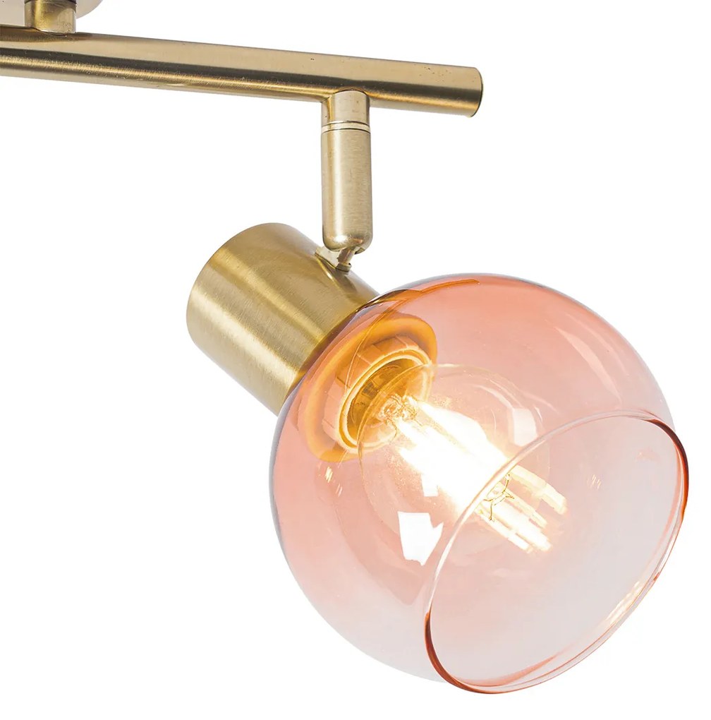 Foco Art Deco dourado com vidro rosa 2 luzes - Vidro Art Deco