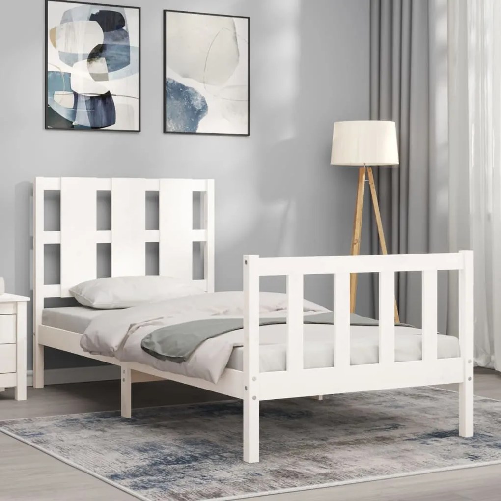 Cama sem colchão 90x200 cm madeira de pinho maciça branco