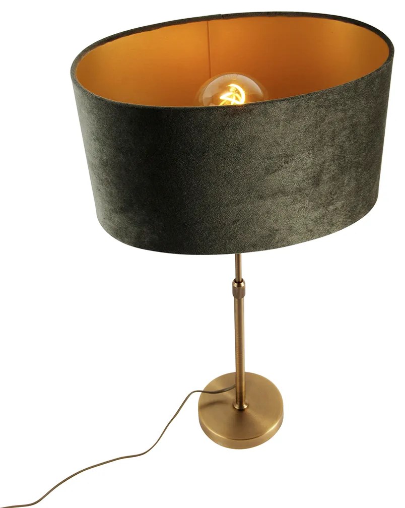 Candeeiro de Mesa Bronze com Abajur Oval de Veludo Verde 35cm - Parte Moderno,Clássico / Antigo