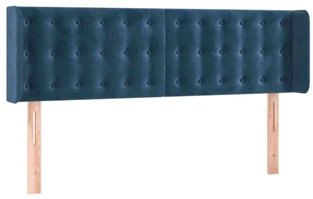 Cabeceira cama c/ luzes LED veludo 147x16x78/88 cm azul-escuro