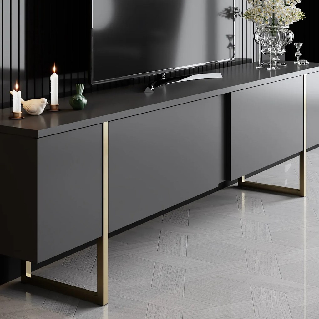 Conjunto de Mobiliário de Sala de Estar Luxe Set – Antracite e Dourado
