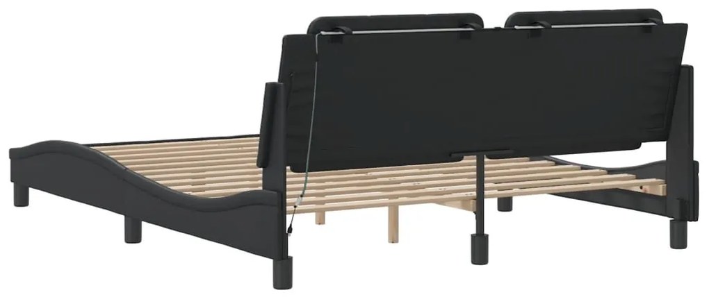 Estrutura de cama c/ luzes LED 160x200cm couro artificial preto