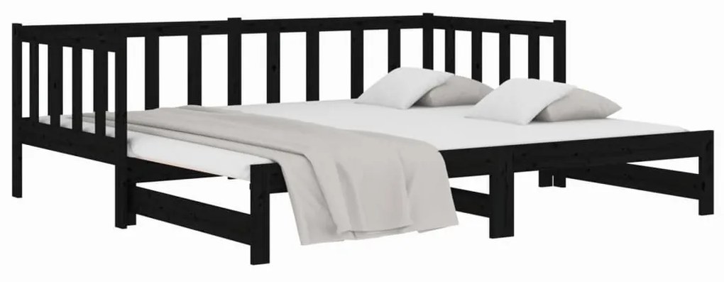 Sofá-cama de puxar 2x(80x200) cm pinho maciço preto