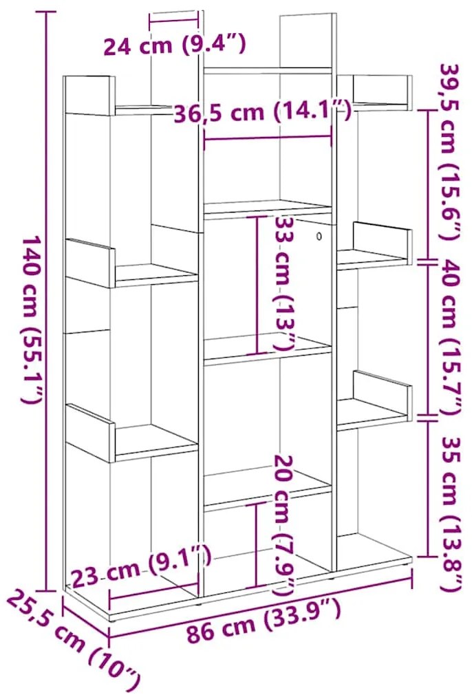 Estante 86x25,5x140 cm derivados de madeira cinzento-cimento