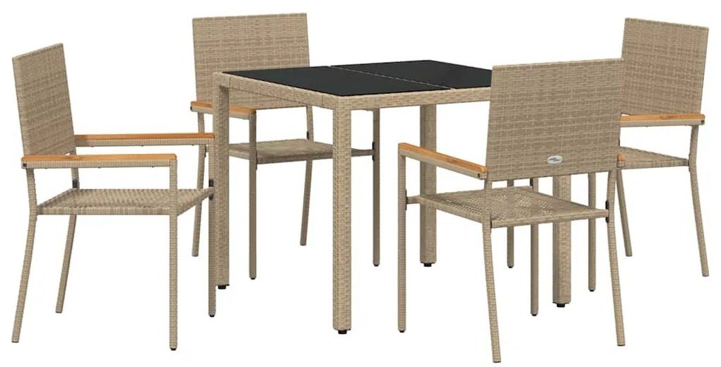 Conjunto de Jantar de Jardim vidaXL com 5 Peças Bege Rattan