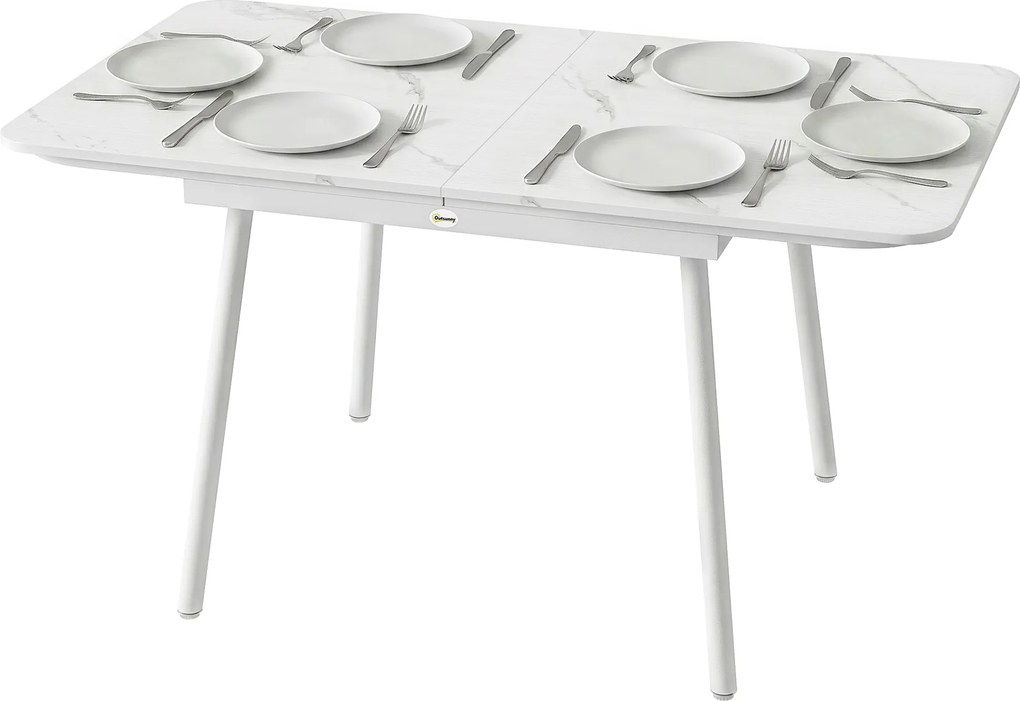 Mesa de jardim retangular para 4-6 pessoas  140 x 80 x 75 cm, tampo em WPC e estrutura em metal, pés ajustáveis, branca