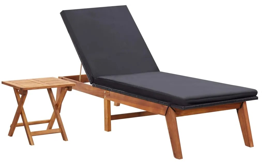 vidaXL Espreguiçadeira com mesa vime PE e madeira acácia maciça