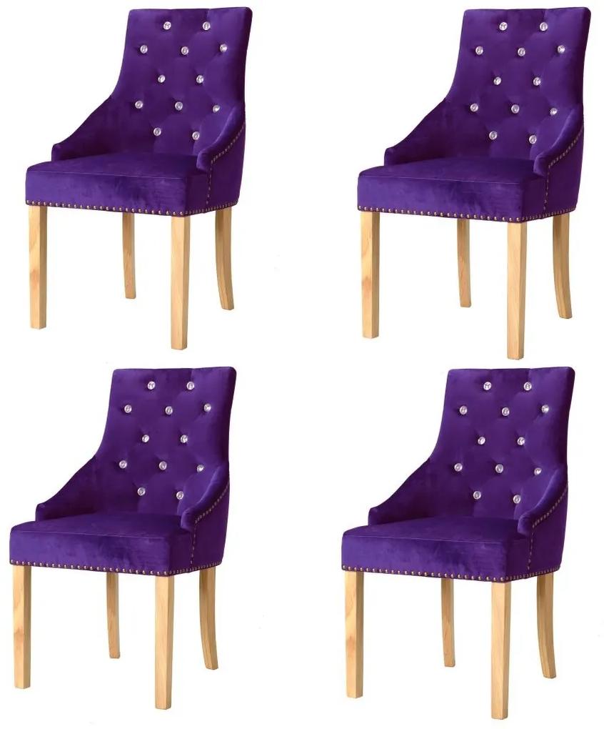 Cadeiras de jantar 4 pcs madeira carvalho maciça e veludo roxo