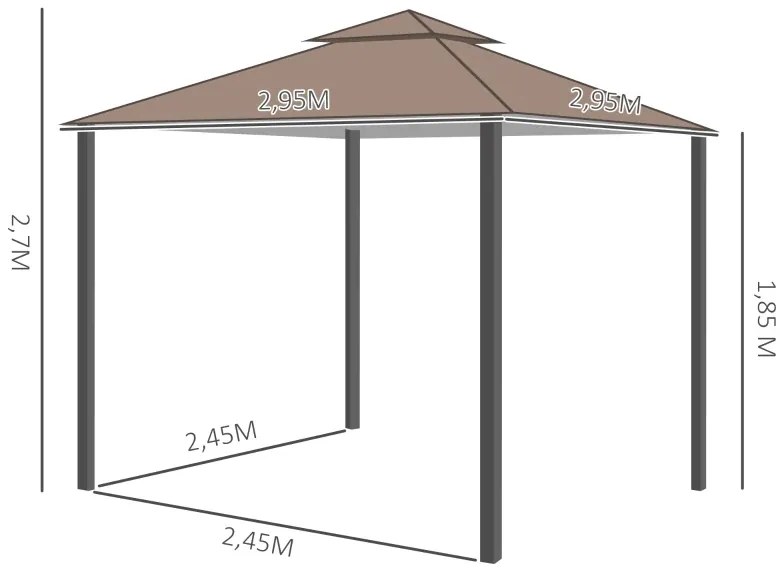 Pérgola de Jardim com Teto Duplo e Rede Mosquiteira com Fecho 295x295x270 cm Castanho e Branco