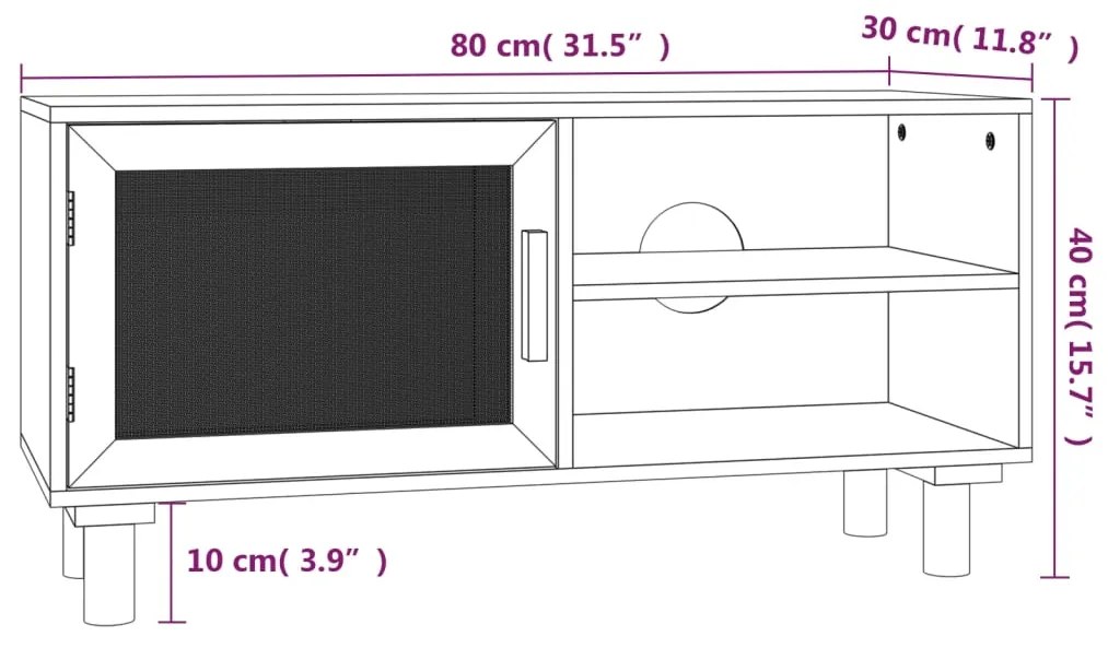 Móvel de TV 80x30x40 cm pinho maciço/vime natural castanho