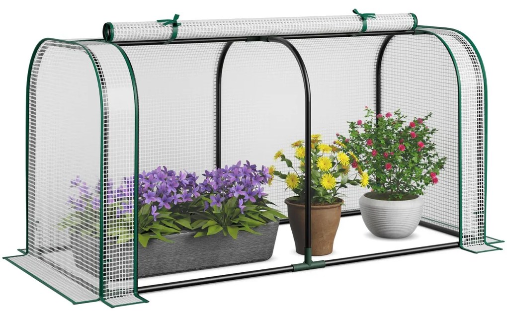 Mini estufa com porta com fecho de correr Cobertura impermeável em PE Estrutura metálica 118 x 55 x 60 cm - Branca