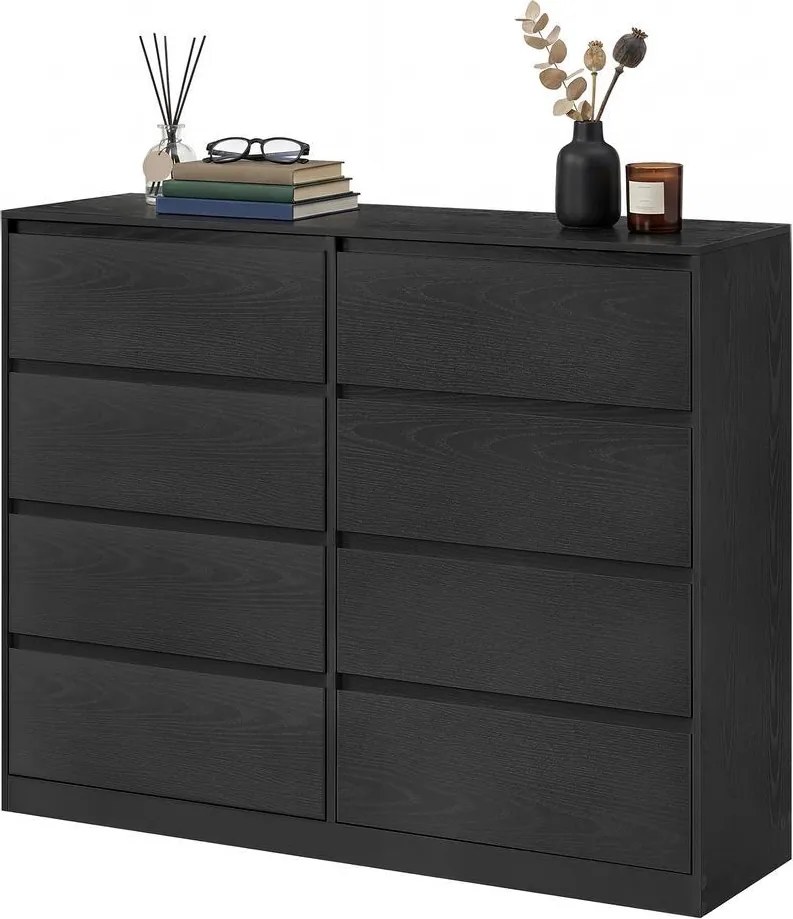 Cómoda, armário de arrumação, com 8 gavetas, para quarto, 40 x 119,4 x 97,5 cm, estilo moderno, preta