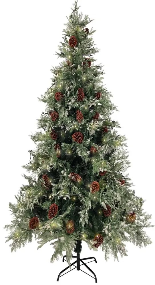 Árvore Natal pré-iluminada c/ pinhas 225 cm PVC/PE verde/branco