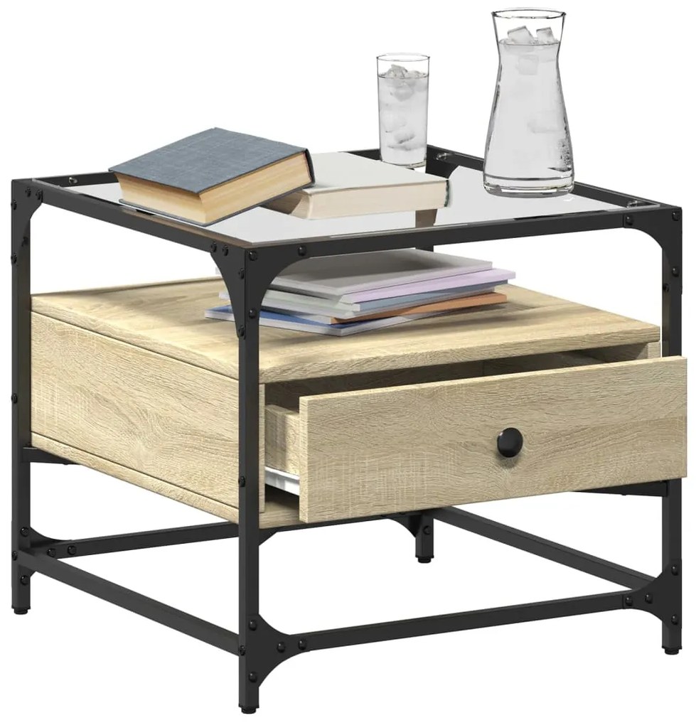 Mesa de centro c/topo de vidro 50x50x45cm carvalho sonoma aço