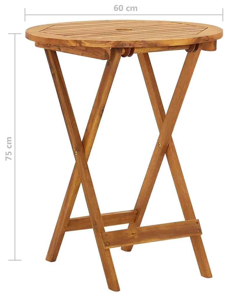 Conjunto bistro para jardim dobrável 3 pcs madeira de acácia