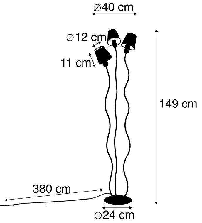 Candeeiro de pé design preto abajures apertos 3-luzes - WIMME Design