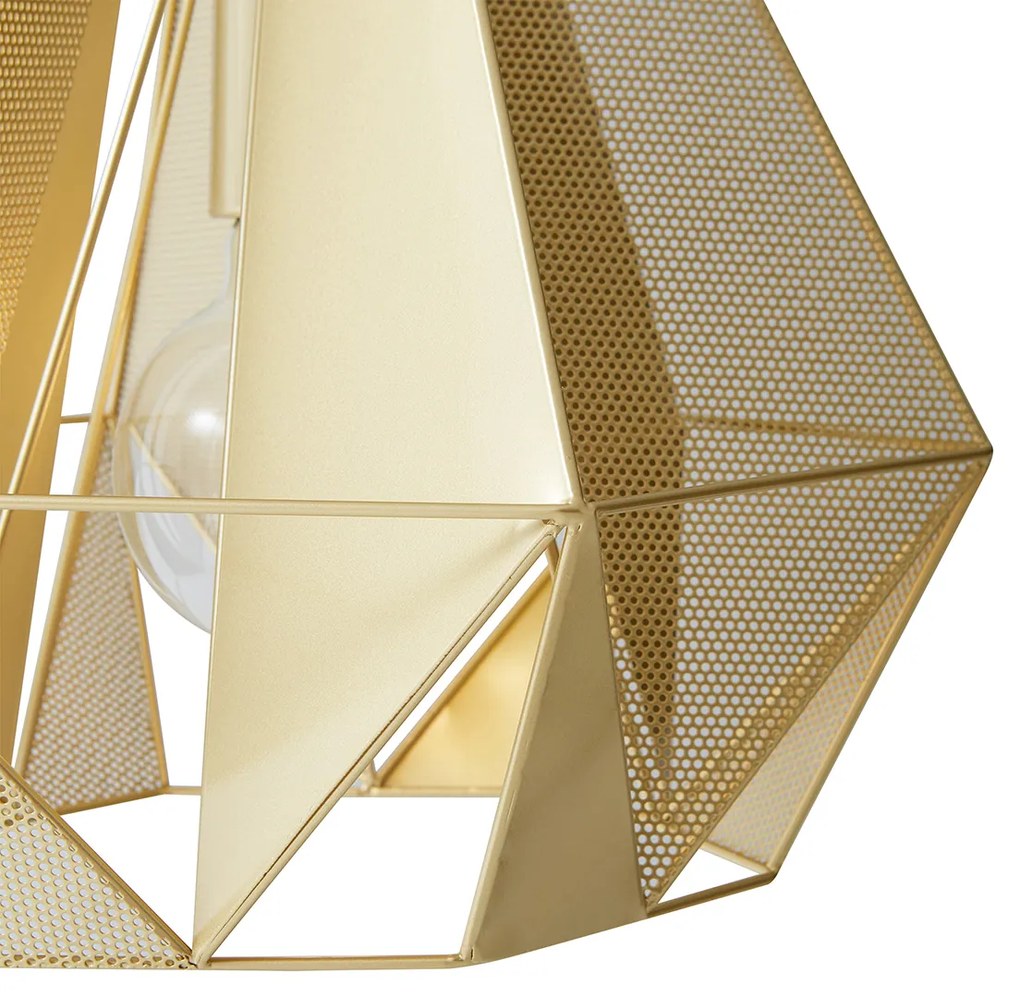 Candeeiro de suspensão industrial dourado com malha 3 luzes - Carcass Industrial