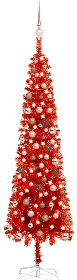 vidaXL Árvore de Natal pré-iluminada fina com bolas 210 cm vermelho