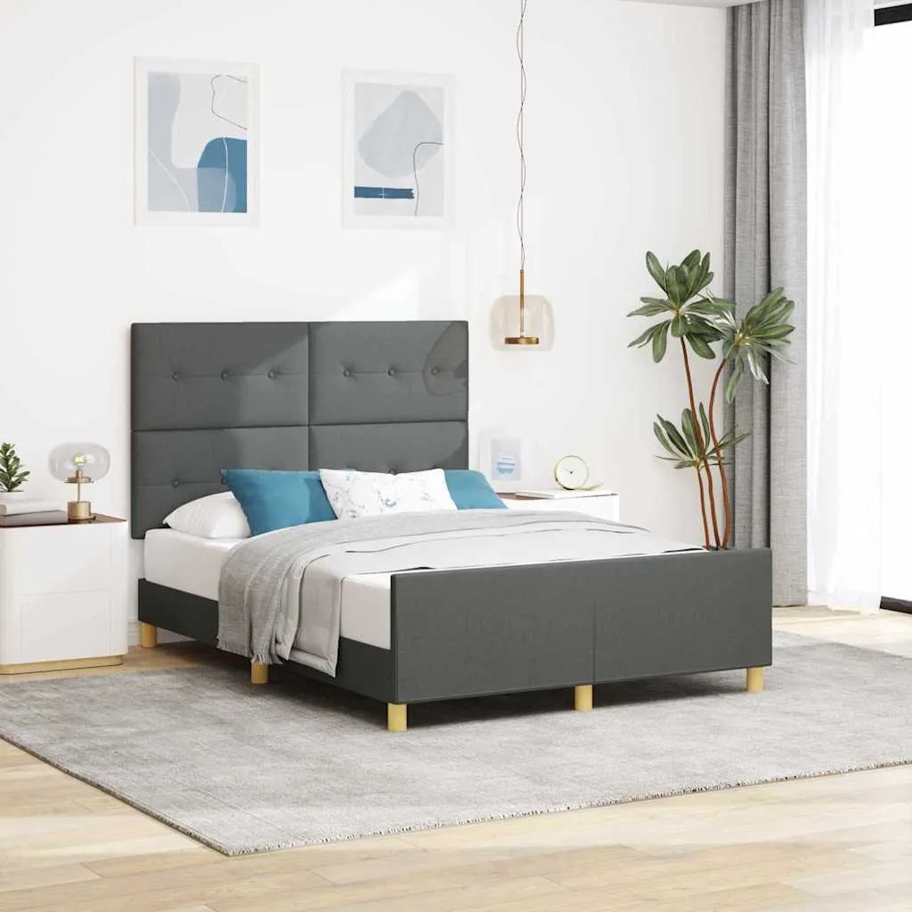 Cama vidaXL Cinza Escuro 140x200 cm Tecido