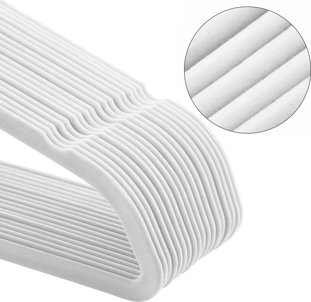 Conjunto de 50 cabides de veludo 45 x 23,5 cm branco + rosa dourado
