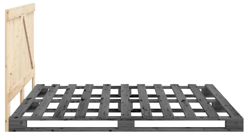Estrutura de cama com cabeceira 200x200 cm pinho maciço cinza