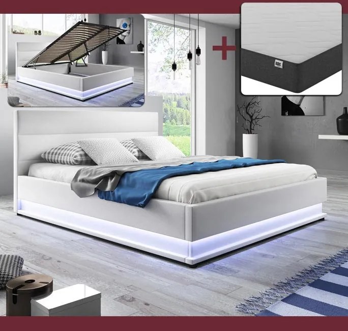 Cama Hidráulica com Arrumação "Naomi" - 150x190 cm - Branco - Polipele