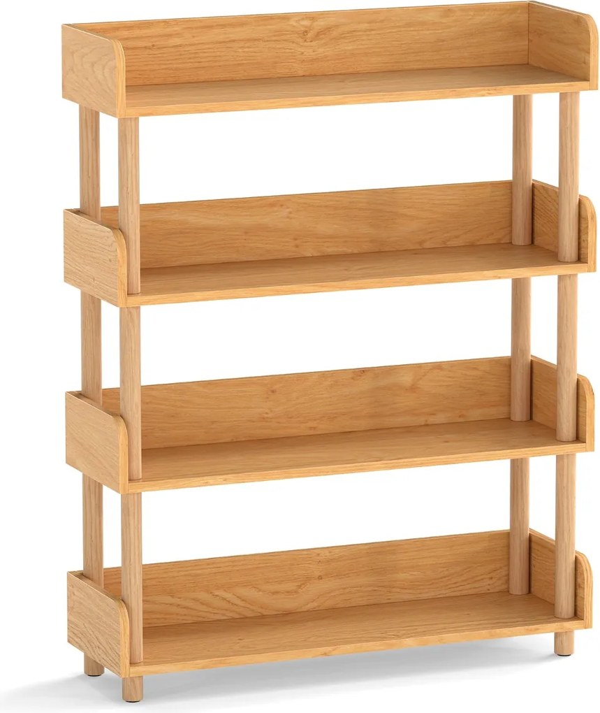 Estante de madeira 80 x 24 x 102 cm com 4 níveis, postes em pinho, corrimões altos, prateleiras abertas, para livros e plantas, para sala de estar ou