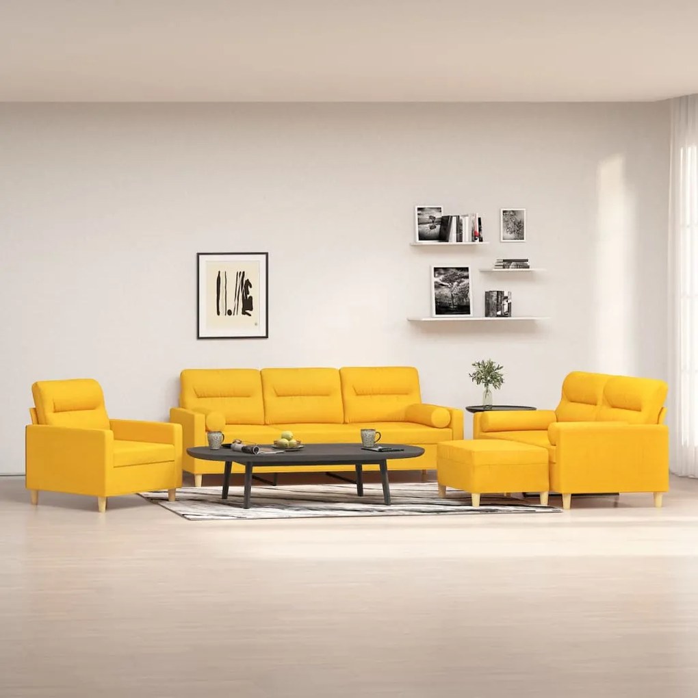 vidaXL 4 pcs conjunto de sofás c/ almofadões tecido amarelo-claro
