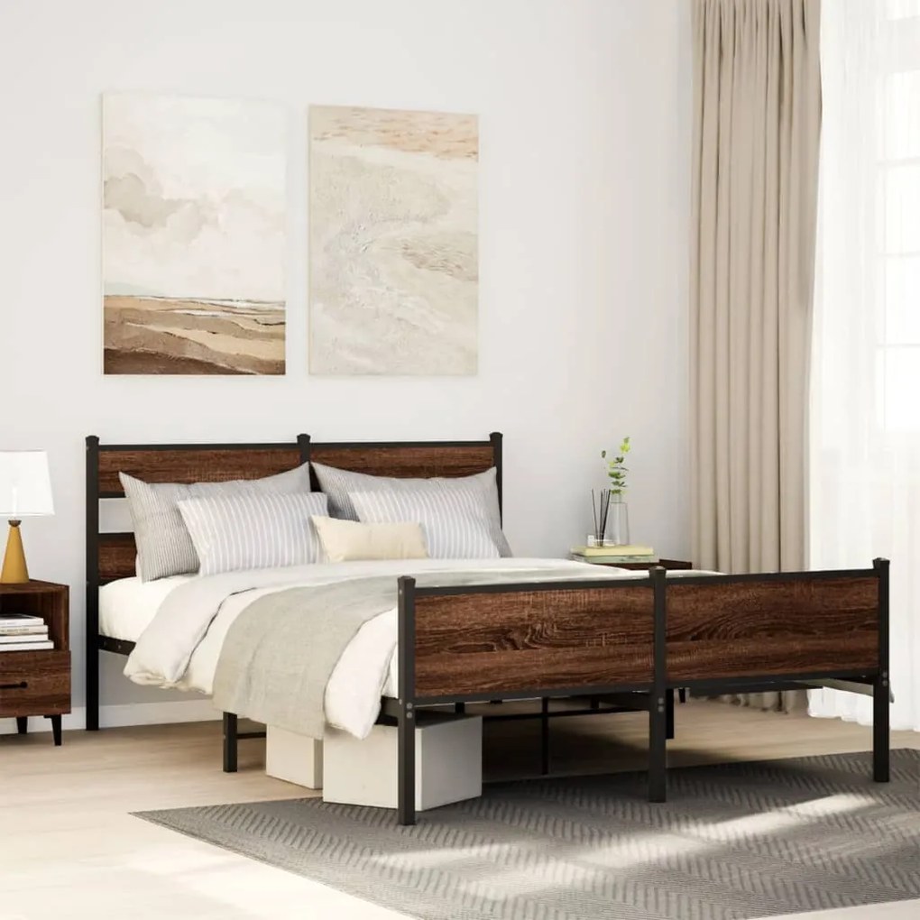 vidaXL Estrutura cama s/ colchão derivados madeira carvalho castanho