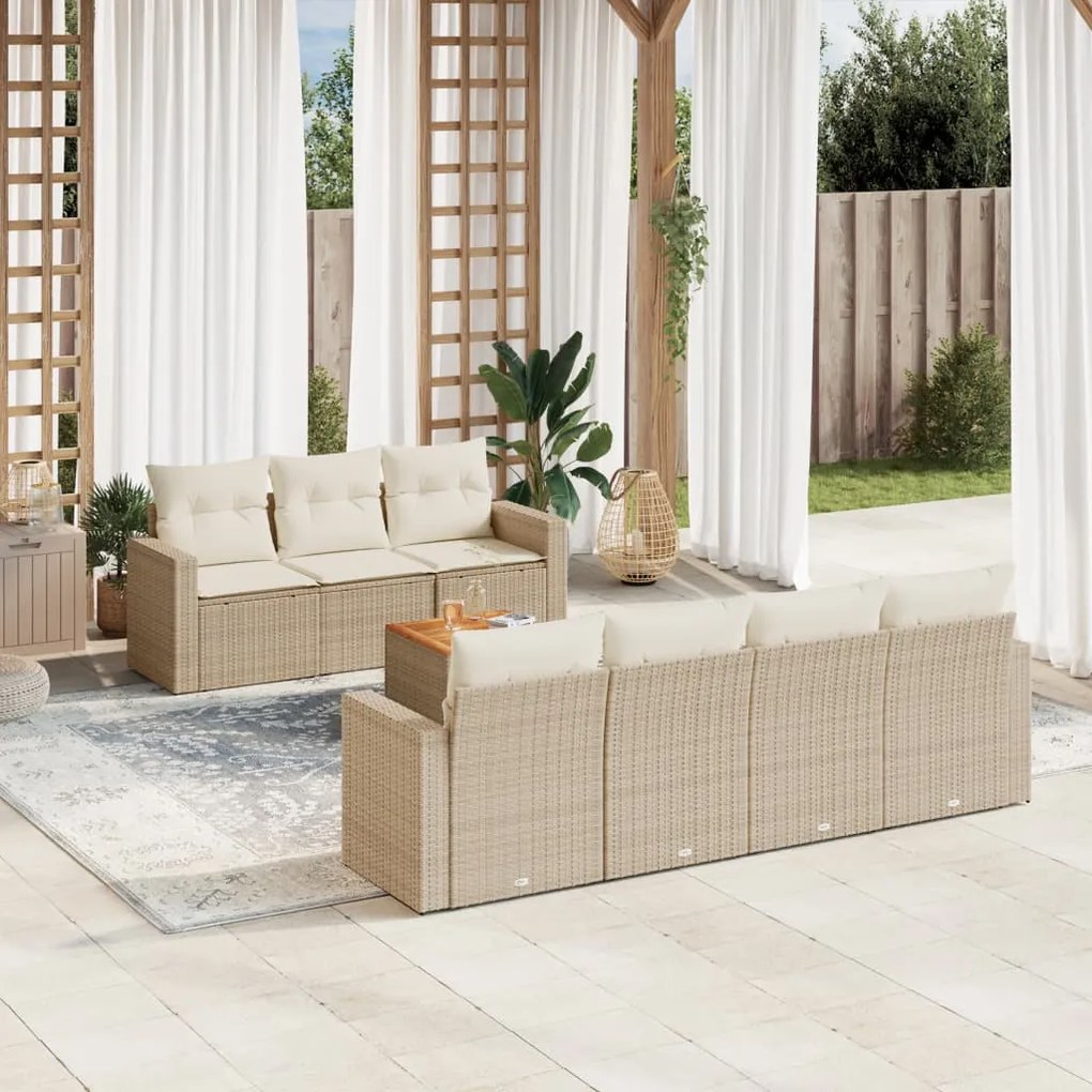 8 pcs conjunto de sofás p/ jardim com almofadões vime PE bege