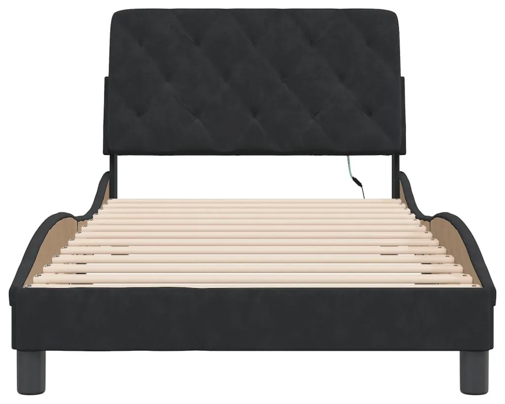 Estrutura de cama c/ luzes LED 100x200 cm veludo preto