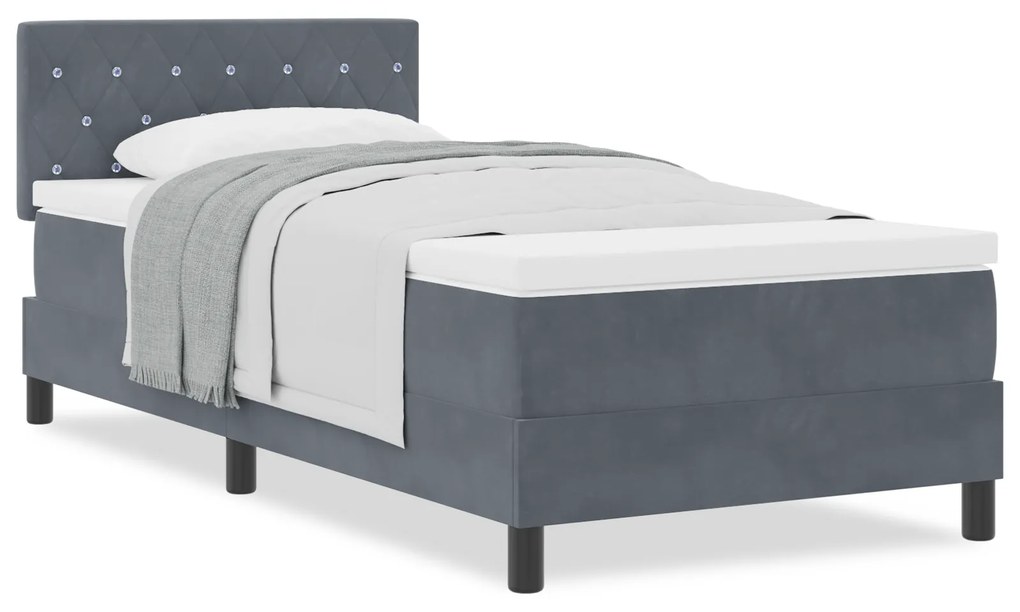 Cama Box Spring com Colchão Cinza Escuro 90x200 cm Veludo