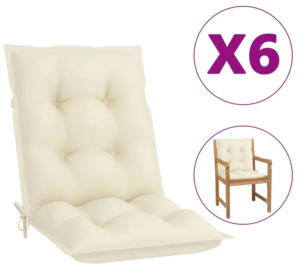 314286 vidaXL Almofadões para cadeiras de jardim 6 pcs creme 100x50x7 cm