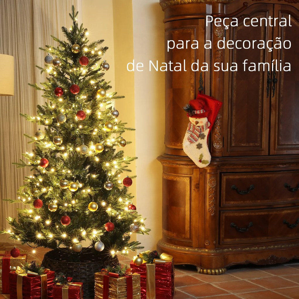 Árvore de Natal 180 cm Árvore de Natal Artificial com 350 Luzes LED 726 Ramos e Suporte de Aço Decoração de Natal Ø114x180 cm Verde