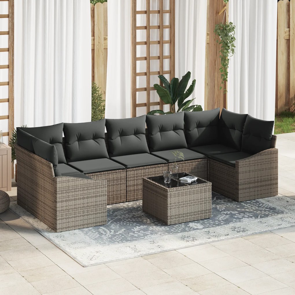 Conjunto de Sofás de Jardim de 8 Peças com Almofadas Cinzentas de Ratt