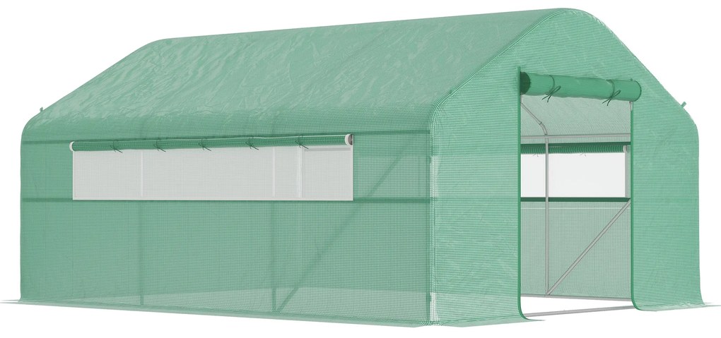 Estufa tipo Túnel 4x3x2 m Estufa de Exterior com 2 Janelas Cobertura PE Anti UV e 1 Porta de Enrolar com Fecho de Correr Estufa para Jardim Pátio Verd