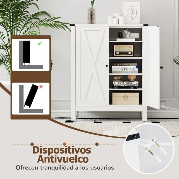 Sapateira 80 x 35,5 x 100 cm com portas para sapatos de 5 níveis com prateleiras ajustáveis em madeira branca