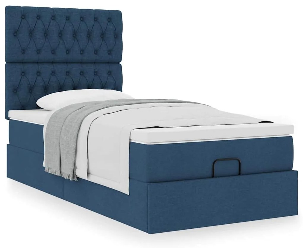 Cama otomana com colchão 100x200 cm tecido azul