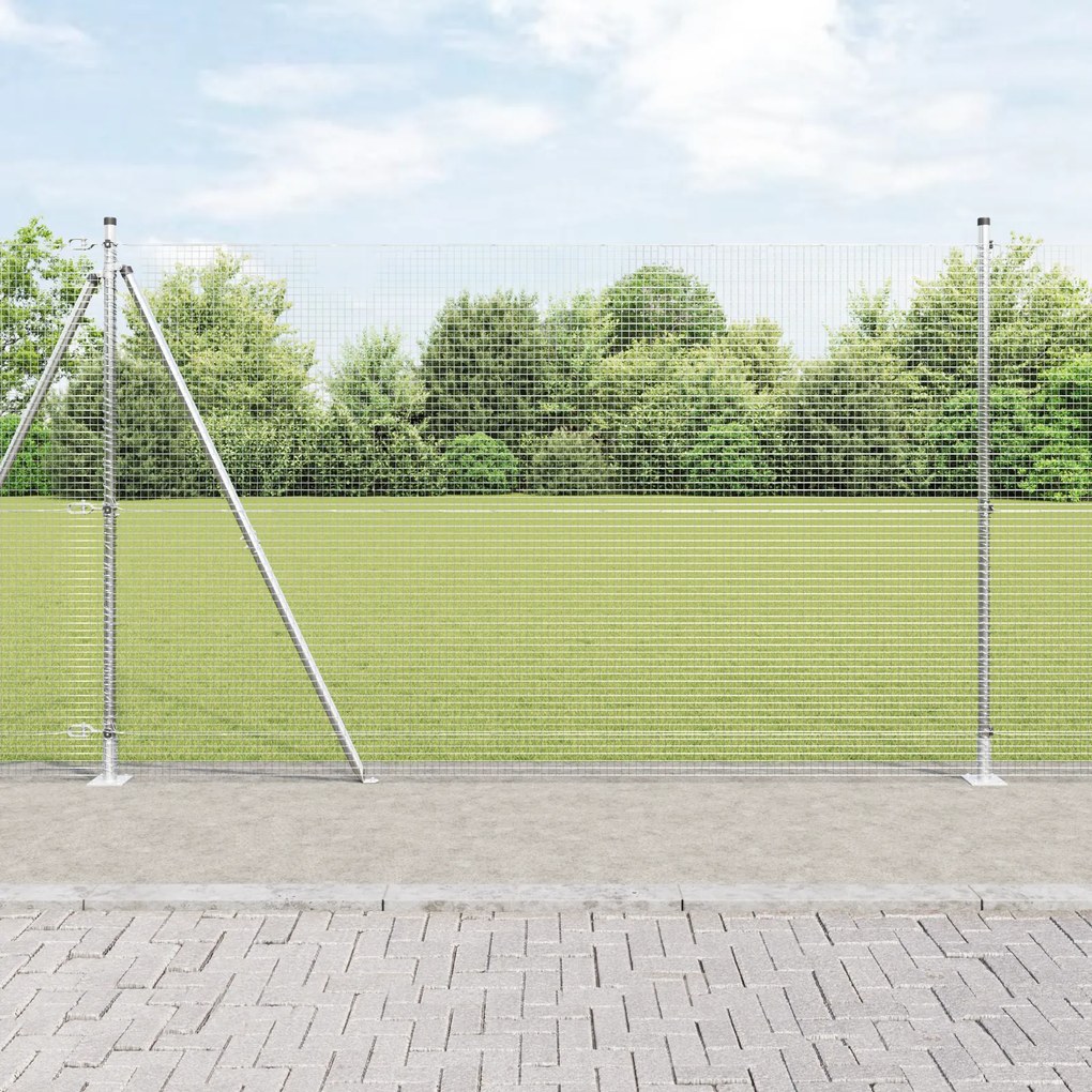 vidaXL Cerca de Fio Soldado com 13 Postes Flangeados 1,5x50 m Aço Galvanizado