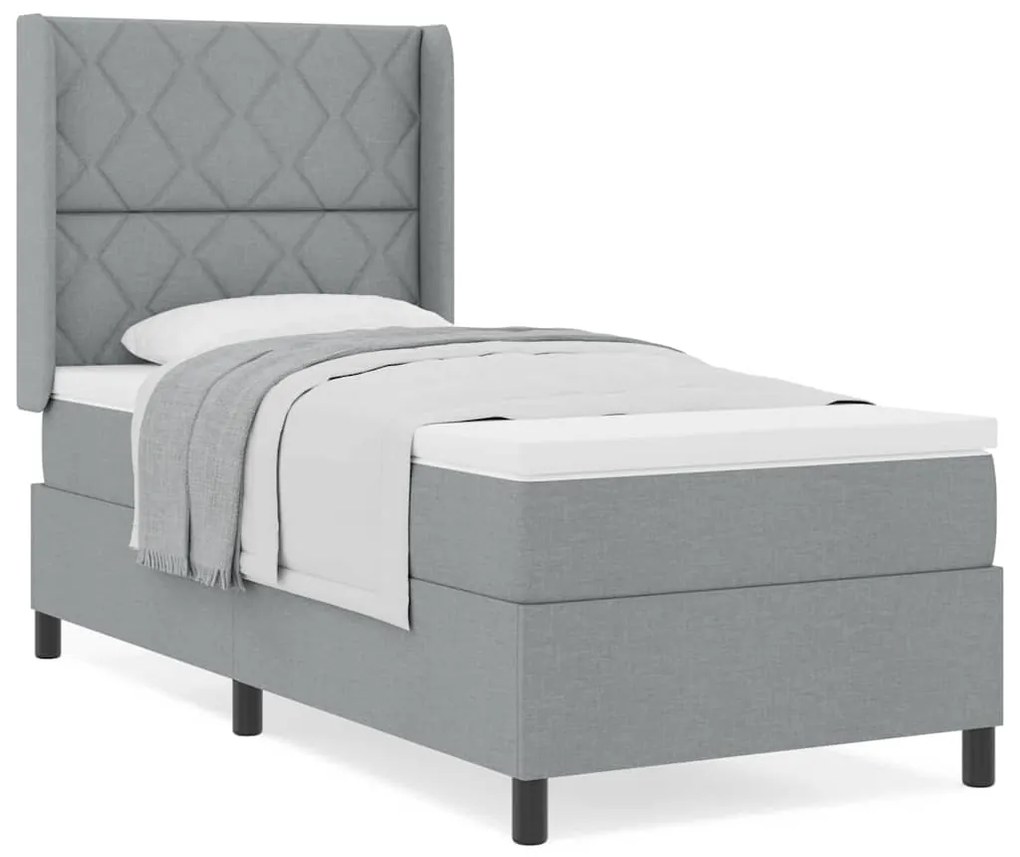 Cama Box com Colchão Cinza Claro 90x200 cm em Tecido