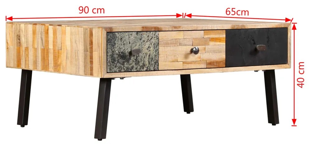 Mesa de centro teca maciça reciclada 90x65x40 cm