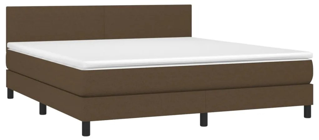 Cama box spring c/ colchão/LED 180x200cm tecido castanho-escuro