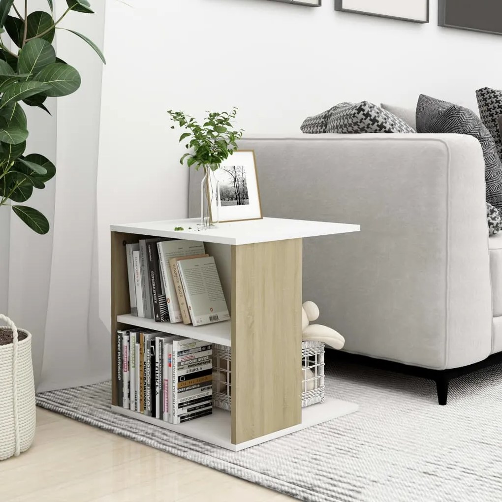 vidaXL Mesa de apoio derivados de madeira branco/carvalho sonoma