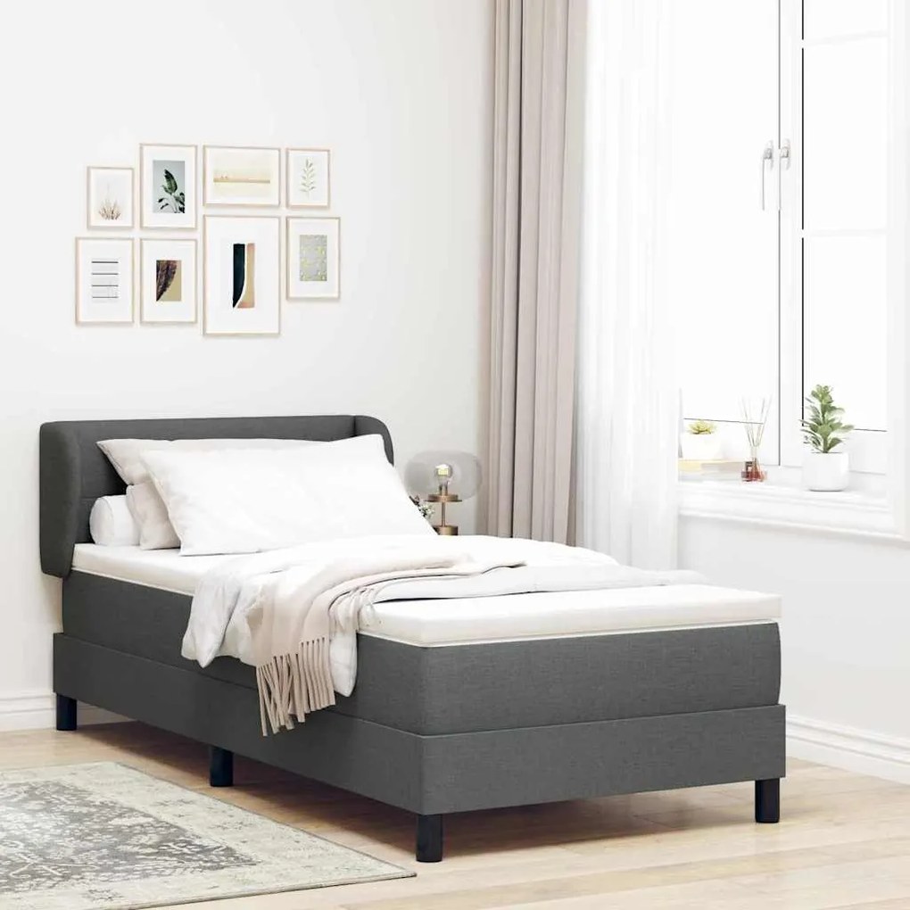 vidaXL Cama Box com colchão Cinzento escuro 90 x 200 cm tecido