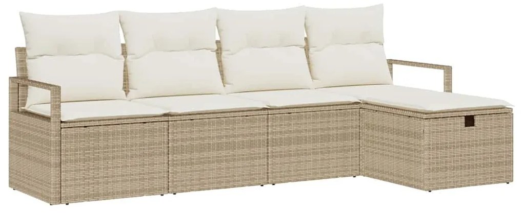 Conjunto de Sofá de Jardim de 5 Peças com Almofadas Bege Rattan PE